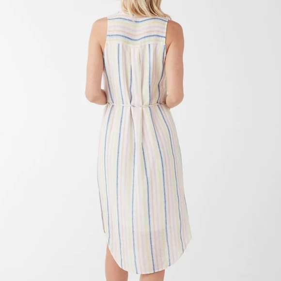 Splendid Linen Blend Button Front Midi Dress in Picnic Stripe - Picture 3 of 16